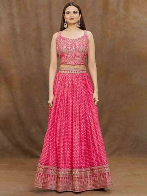 Delightful Pink Digital Printed and Heavy Embroidery with Savorski Chinon wedding & party wear lehenga choli 3