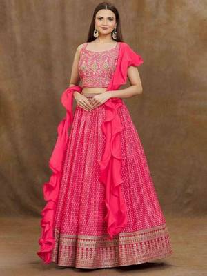 Delightful Pink Digital Printed and Heavy Embroidery with Savorski Chinon wedding & party wear lehenga choli 4