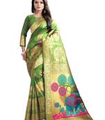 Green woven poly silk saree with blouse
