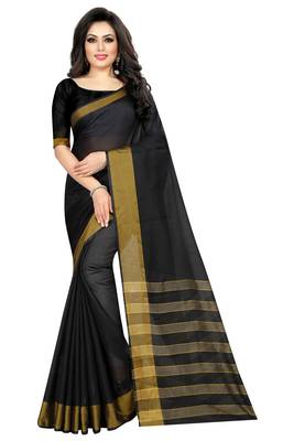Black woven cotton silk saree with blouse 1