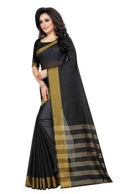 Black woven cotton silk saree with blouse 2