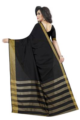 Black woven cotton silk saree with blouse 3