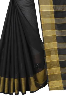 Black woven cotton silk saree with blouse 4