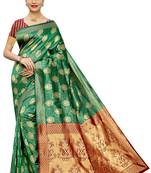 Green woven poly silk saree with blouse