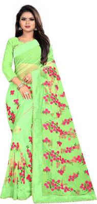 Light green embroidered net saree with blouse 1