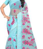 Light blue embroidered net saree with blouse