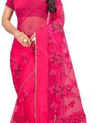 Light pink embroidered net saree with blouse