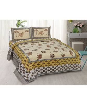 Pure Cotton Multicolour Jaipuri Double Bed Sheet With 2 Pillow Cover 1