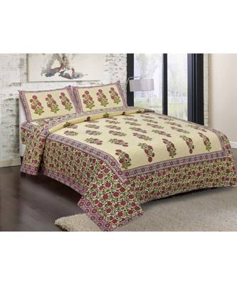 Pure Cotton Multicolour Jaipuri Double Bed Sheet With 2 Pillow Cover 1