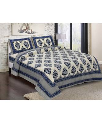 Pure Cotton Multicolour Jaipuri Double Bed Sheet With 2 Pillow Cover 1
