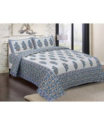 Pure Cotton Multicolour Jaipuri Double Bed Sheet With 2 Pillow Cover 1