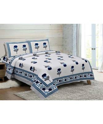 Pure Cotton Multicolour Jaipuri Double Bed Sheet With 2 Pillow Cover 1