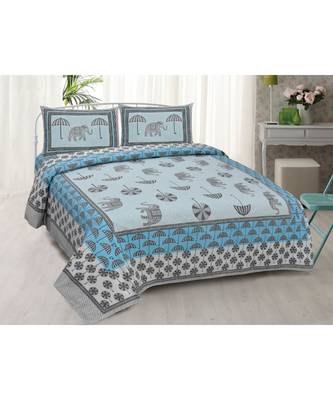 Pure Cotton Multicolour Jaipuri Double Bed Sheet With 2 Pillow Cover 1