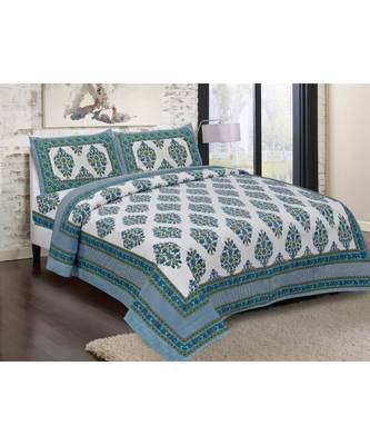 Pure Cotton Multicolour Jaipuri Double Bed Sheet With 2 Pillow Cover 1