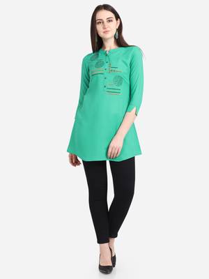Green embroidered viscose short-kurtis 1