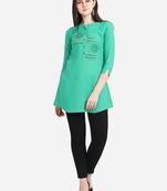 Green embroidered viscose short-kurtis