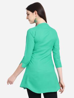 Green embroidered viscose short-kurtis 3