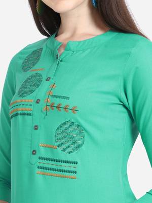 Green embroidered viscose short-kurtis 5