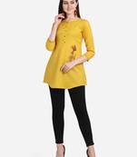 Yellow embroidered viscose short-kurtis