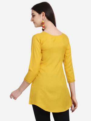 Yellow embroidered viscose short-kurtis 3