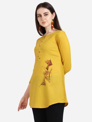 Yellow embroidered viscose short-kurtis 4