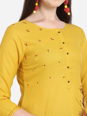 Yellow embroidered viscose short-kurtis 5