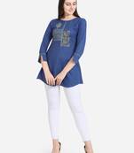 Blue embroidered viscose short-kurtis