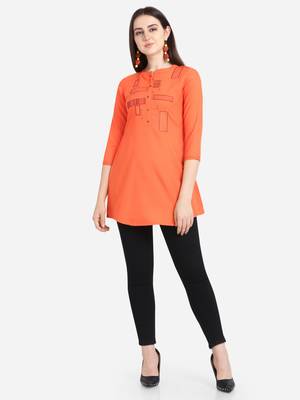 Orange embroidered viscose short-kurtis 1