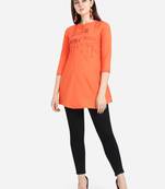 Orange embroidered viscose short-kurtis