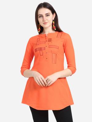 Orange embroidered viscose short-kurtis 2