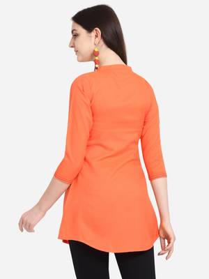 Orange embroidered viscose short-kurtis 3