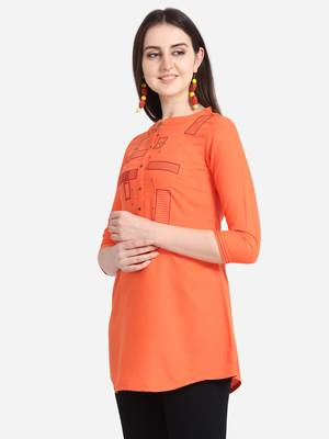 Orange embroidered viscose short-kurtis 4