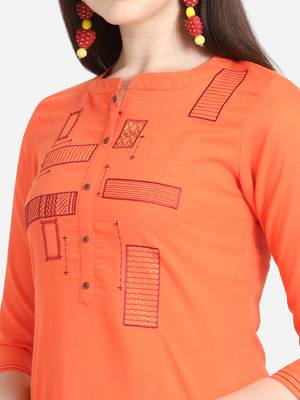 Orange embroidered viscose short-kurtis 5