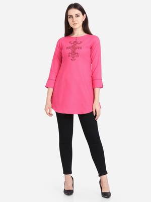 Pink embroidered viscose short-kurtis 1