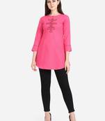 Pink embroidered viscose short-kurtis