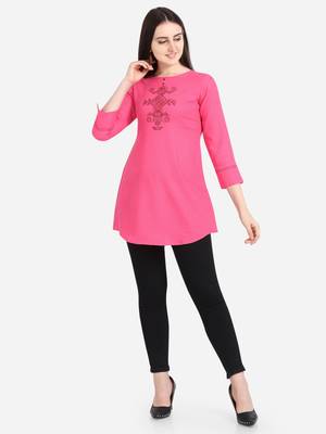 Pink embroidered viscose short-kurtis 2