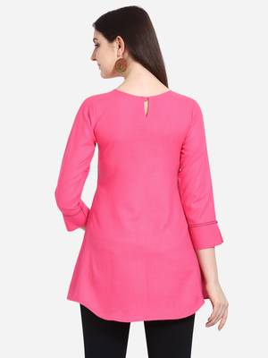 Pink embroidered viscose short-kurtis 3
