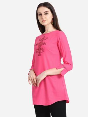 Pink embroidered viscose short-kurtis 4