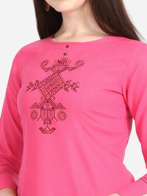 Pink embroidered viscose short-kurtis 5