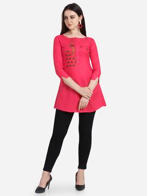 Pink embroidered viscose short-kurtis 1