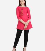 Pink embroidered viscose short-kurtis