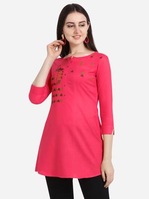 Pink embroidered viscose short-kurtis 2