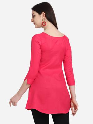 Pink embroidered viscose short-kurtis 3