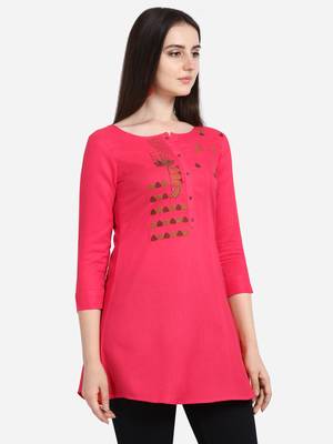 Pink embroidered viscose short-kurtis 4