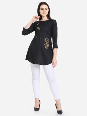 Black embroidered viscose short-kurtis 1