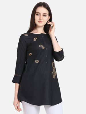 Black embroidered viscose short-kurtis 2