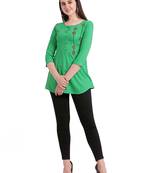 Green embroidered viscose short-kurtis