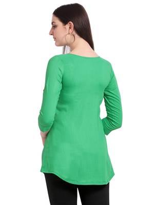 Green embroidered viscose short-kurtis 3