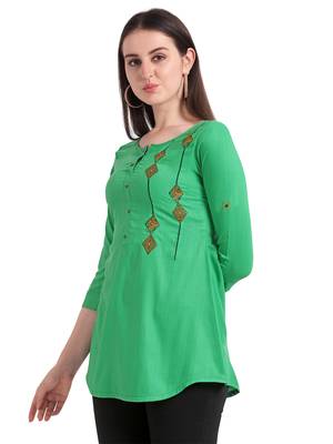 Green embroidered viscose short-kurtis 4