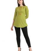 Lime embroidered viscose short-kurtis